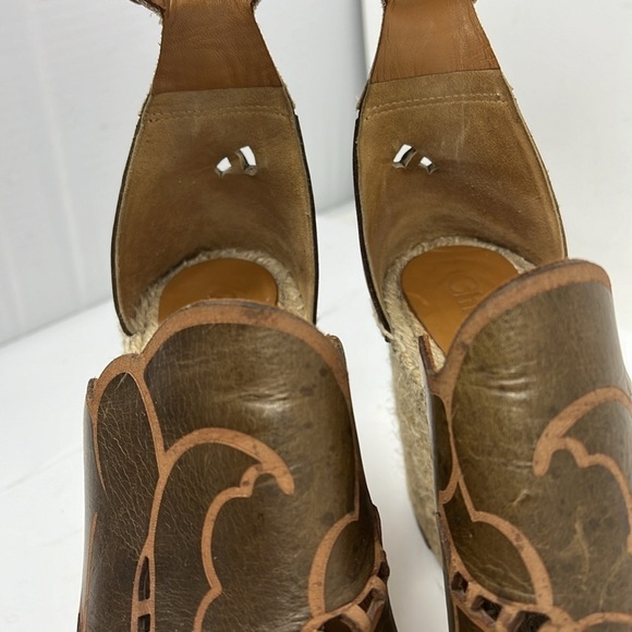 Chloé Sz 39/US 9 Brown Tooled Laser Cut Platform Wedge Espadrille Sandals - Picture 5 of 12